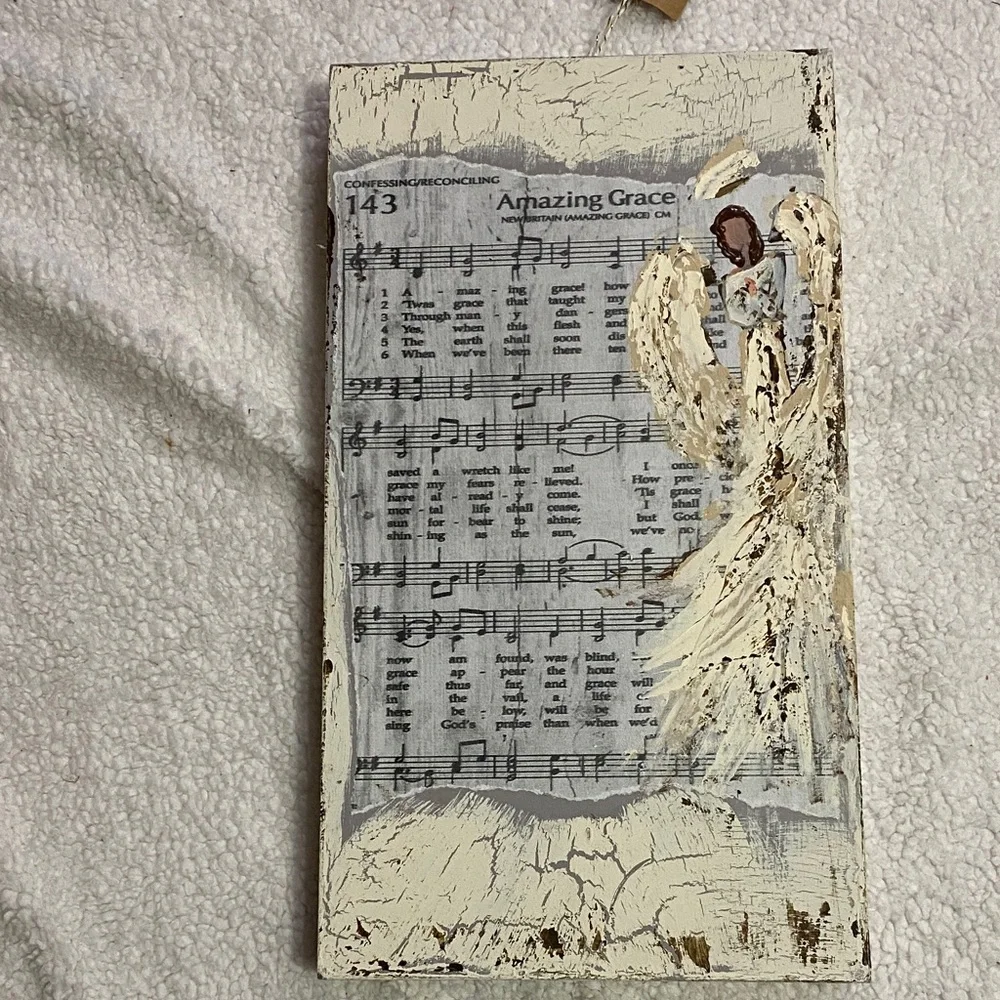 Rustic Angel Hymn Wall Art handmade hand painted NWT